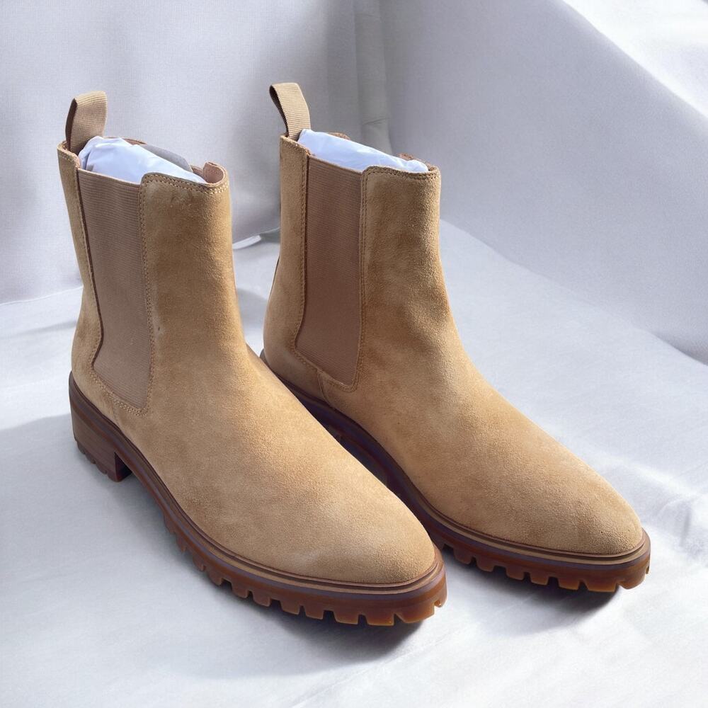 New! Quince Women's Italian Suede Lug Sole Chelsea Boot Black Sz 9